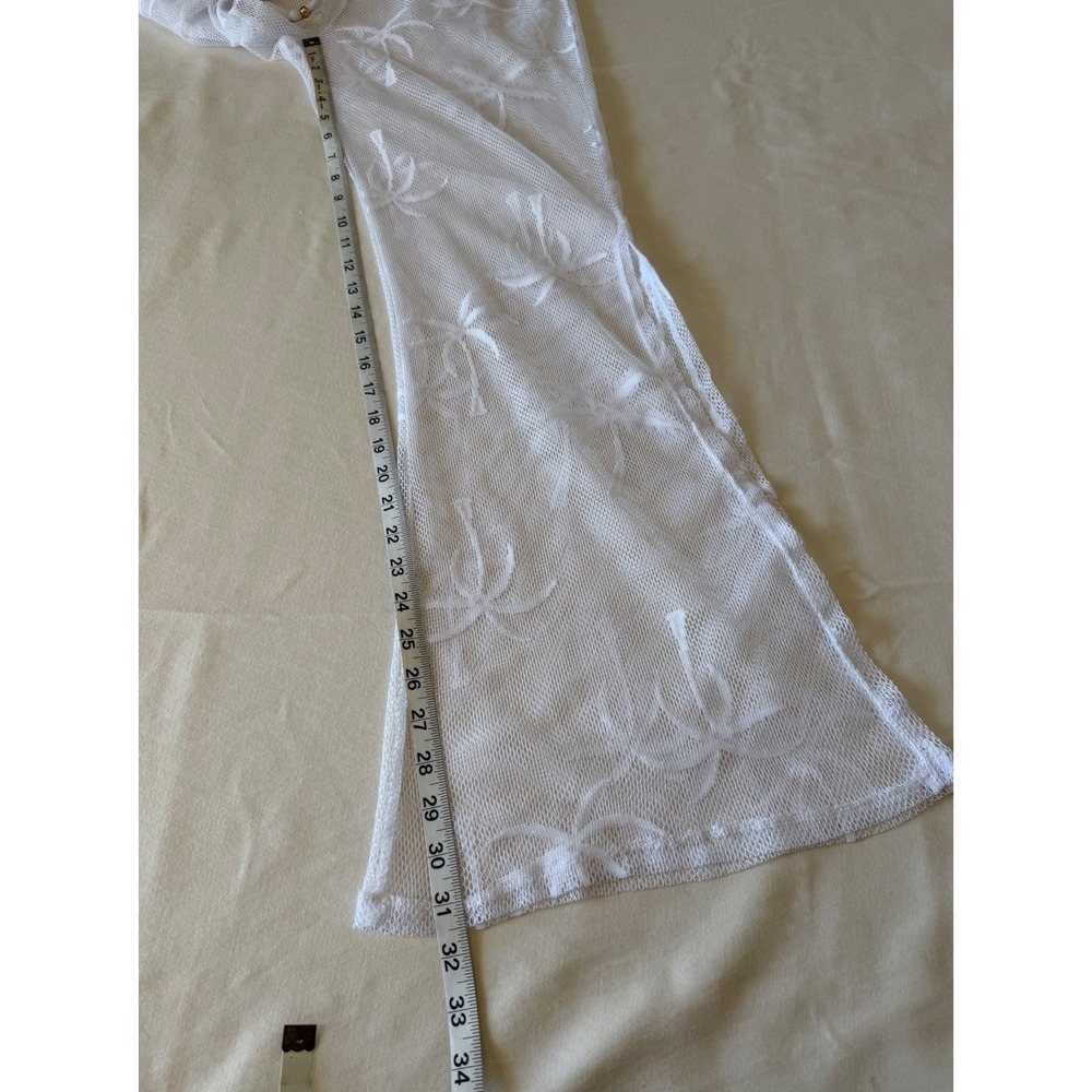 Miken Swim White‎ Mesh Palm Tree Flare Beach Cover Up Pants Small I6068K073R4 - Picture 9 of 9